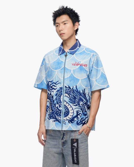 Ocean Scale Collar Zip-Up Blue - Valabasas