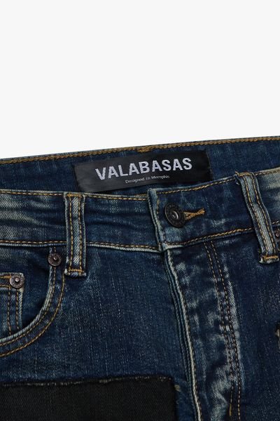 "PANELS" STACKED DENIM JEANS BLUE/BLACK - Valabasas