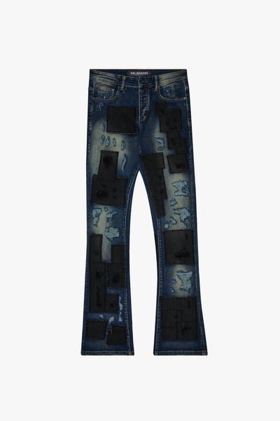 "PANELS" STACKED DENIM JEANS BLUE/BLACK - Valabasas