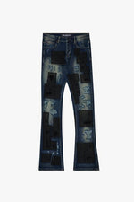 "PANELS" STACKED DENIM JEANS BLUE/BLACK