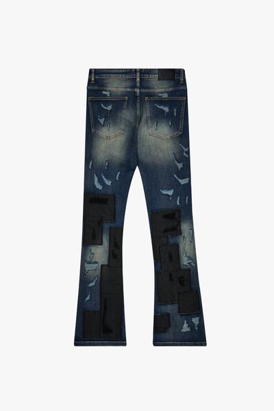 "PANELS" STACKED DENIM JEANS BLUE/BLACK