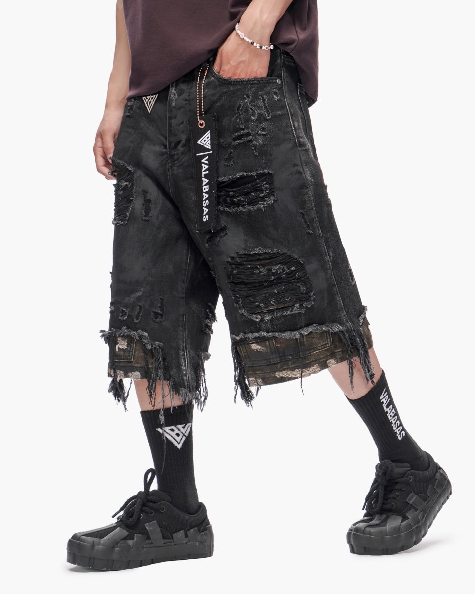 VALABASAS Plunder Jorts Black Wash front left style full-length view