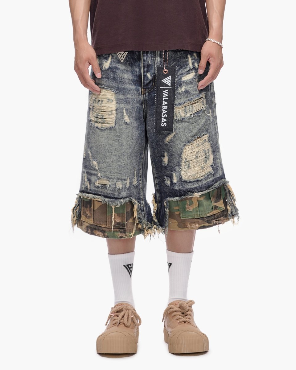 VALABASAS Plunder Jorts Dark Blue Wash front full-length view