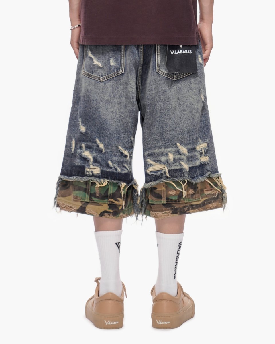 VALABASAS Plunder Jorts Dark Blue Wash back full-length view