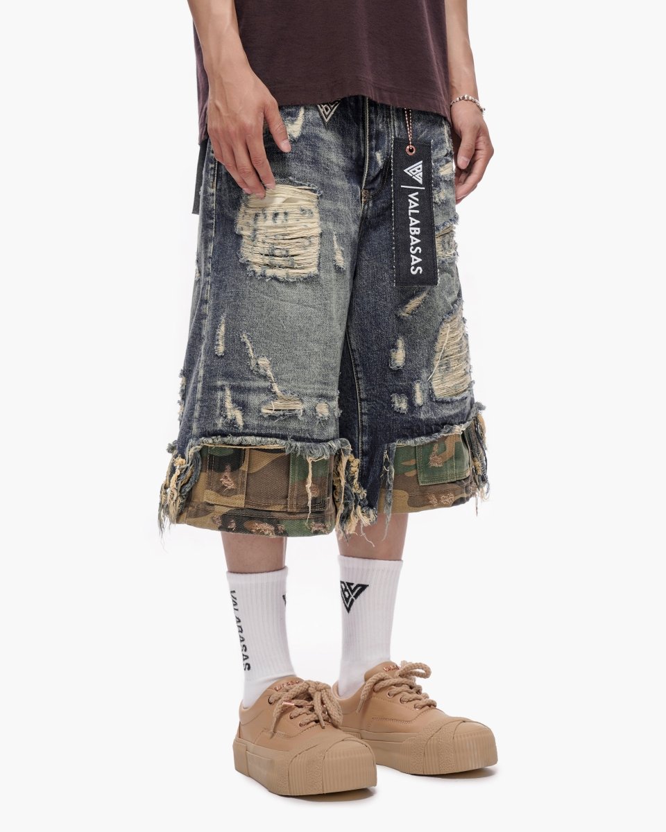VALABASAS Plunder Jorts Dark Blue Wash front right full-length view