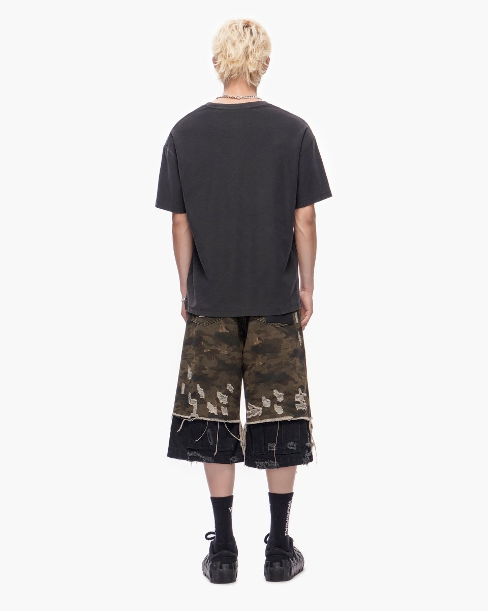 VALABASAS Plunder Jorts Dark Green Camo back full-body view