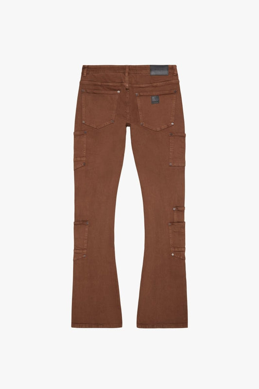 "POCROS" STACKED FLARE DENIM KHAKI BROWN - Valabasas