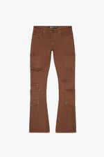 "POCROS" RED STACKED FLARE DENIM