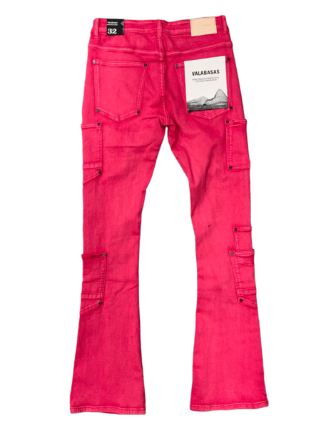 "POCROS" STACKED FLARE JEAN RED - Valabasas