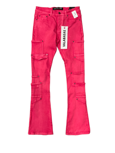 "POCROS" STACKED FLARE JEAN RED - Valabasas