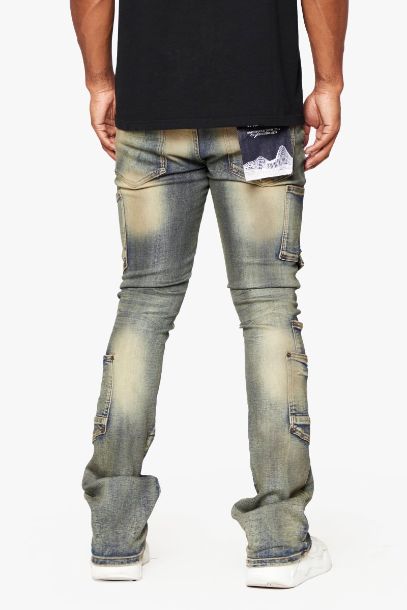 "POCROS" DIRTY VINTAGE WASH SUPER STACKED FLARE JEAN