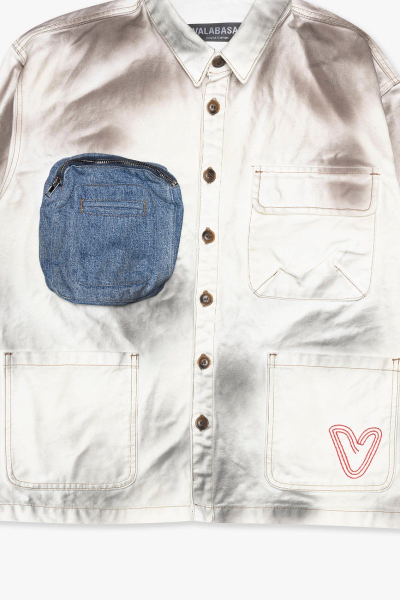 "POKTEK" BUTTON DOWN DIRTY WHITE - Valabasas