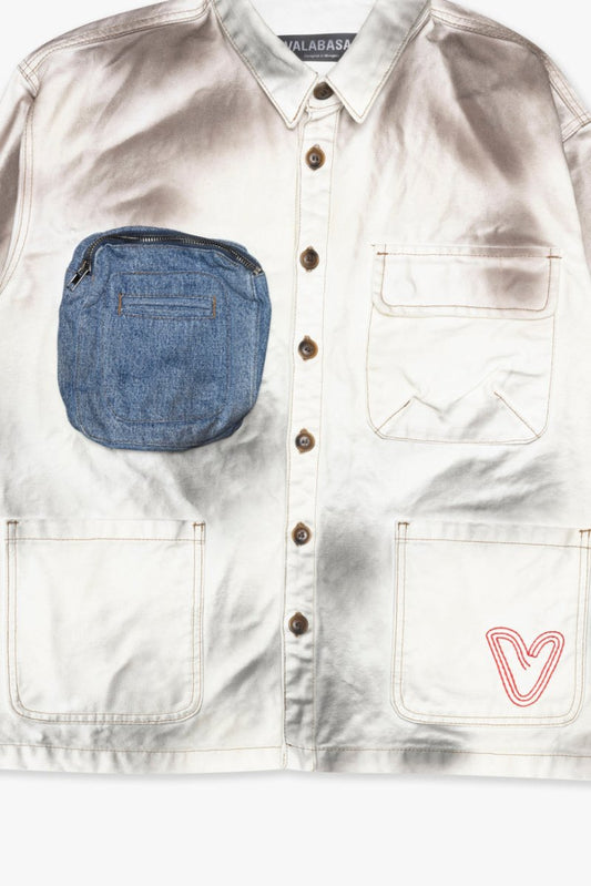 "POKTEK" BUTTON DOWN DIRTY WHITE - Valabasas