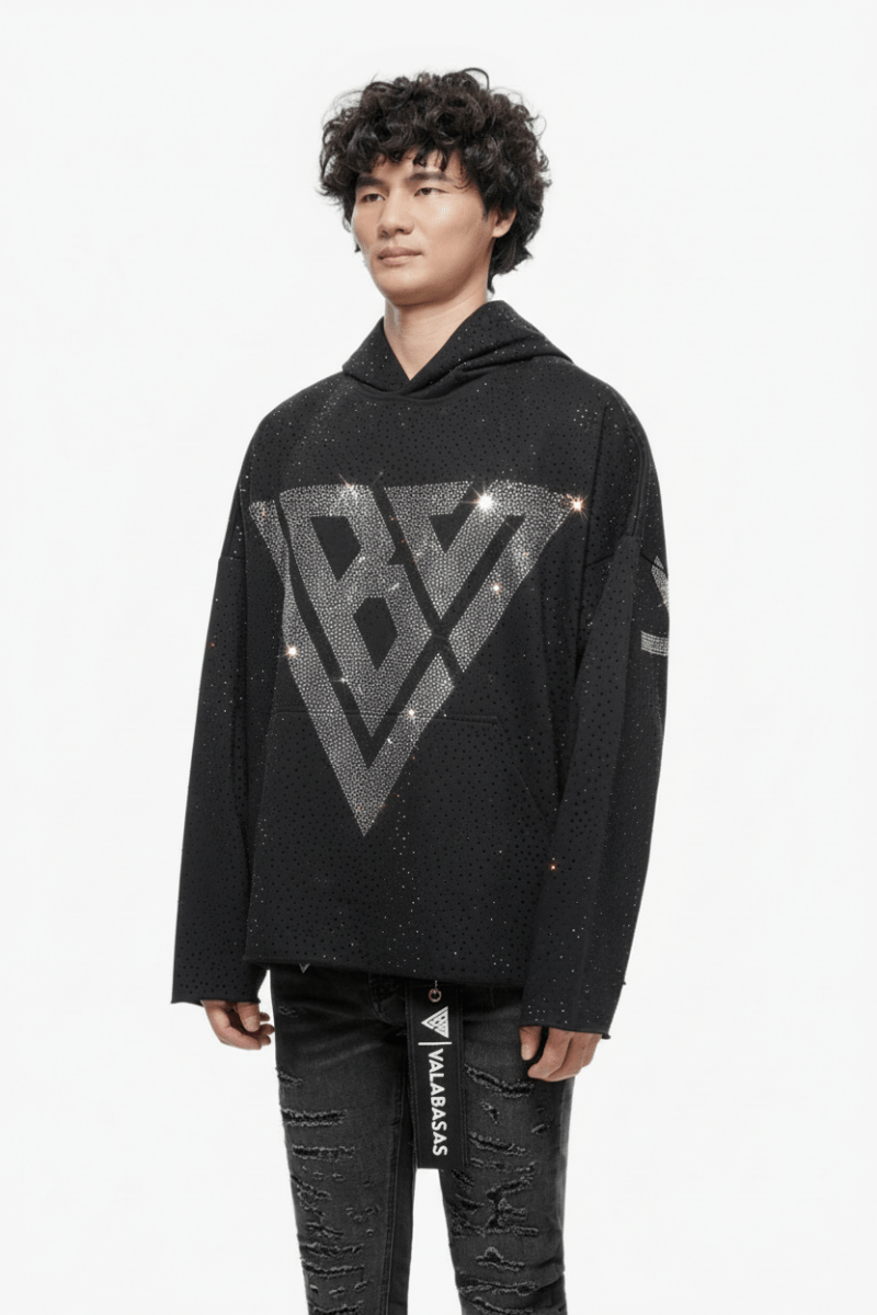 Poppin Black Rhinestone Pullover - Valabasas