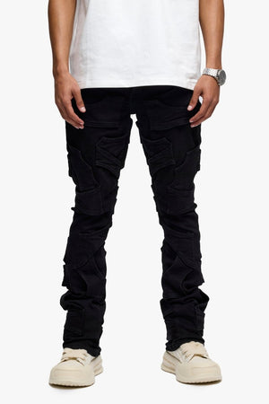 Tire Stacked Flare Jean Jet Black
