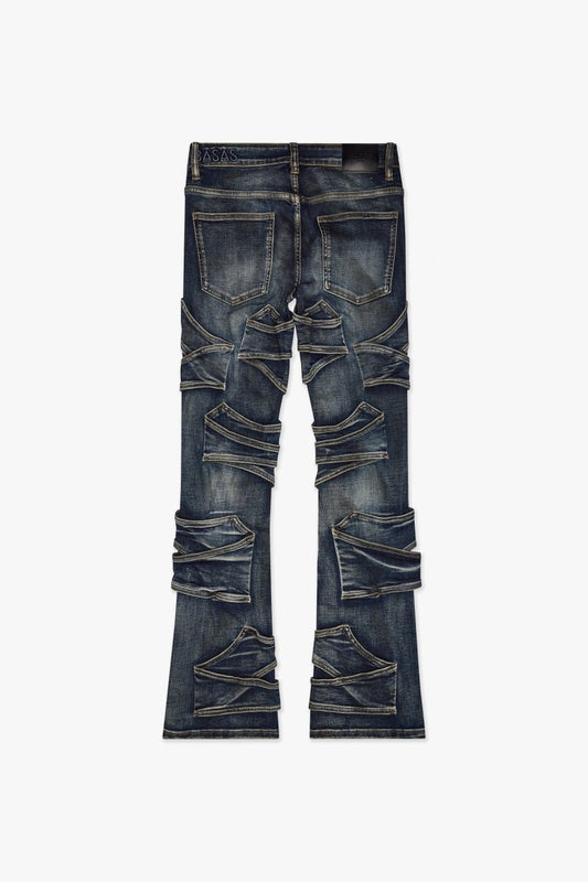 Pump Stacked Flare Jean Dirty Blue Washed - Valabasas