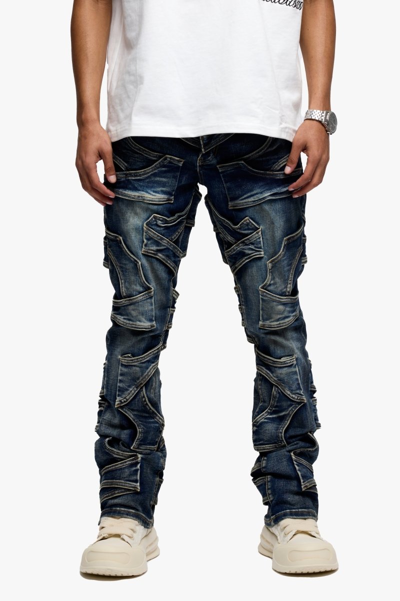 Pump Stacked Flare Jean Dirty Blue Washed - Valabasas