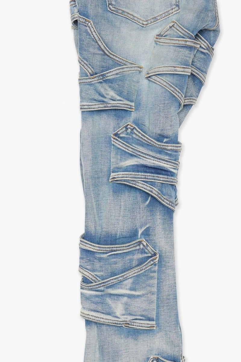 Pump Light Blue Washed Stacked Flare Jean