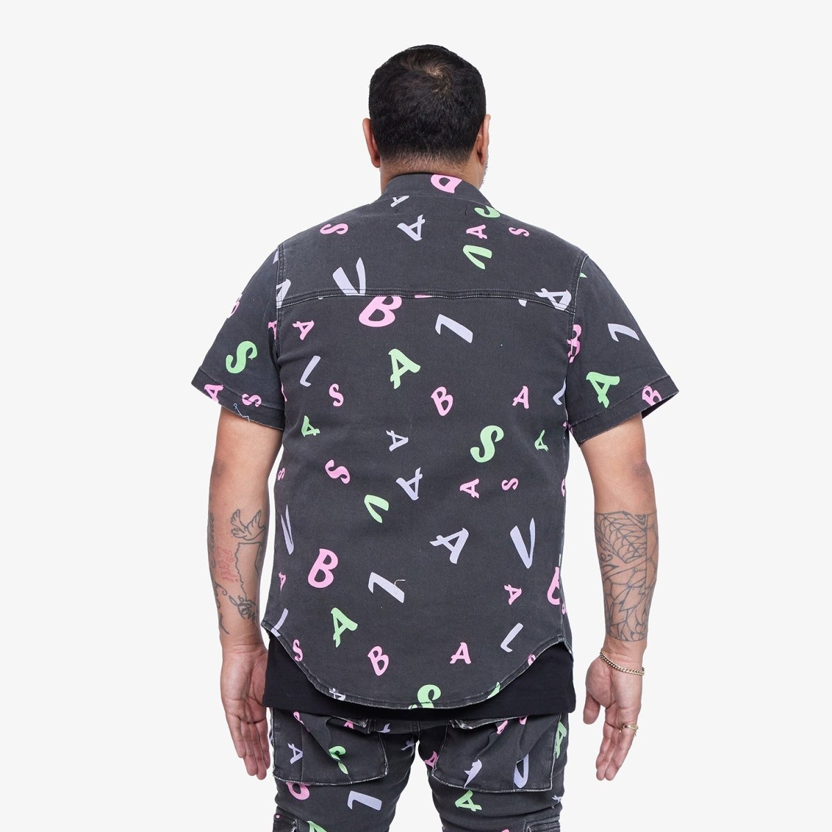 "PUZZLE" BLACK V CAMO BUTTON DOWN
