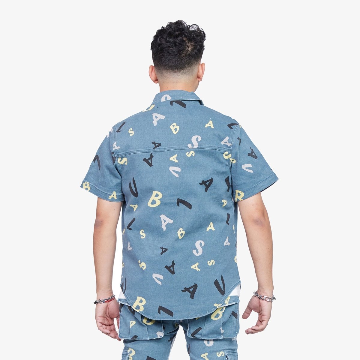 "PUZZLE" SKY BLUE V CAMO BUTTON DOWN