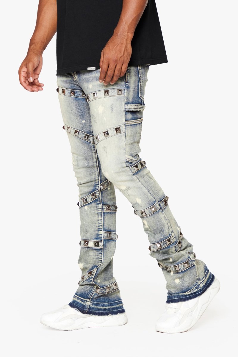 "PYRGOS" STACKED FLARE JEAN BLUE WASH - Valabasas