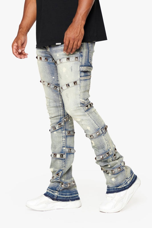 "PYRGOS" STACKED FLARE JEAN BLUE WASH - Valabasas