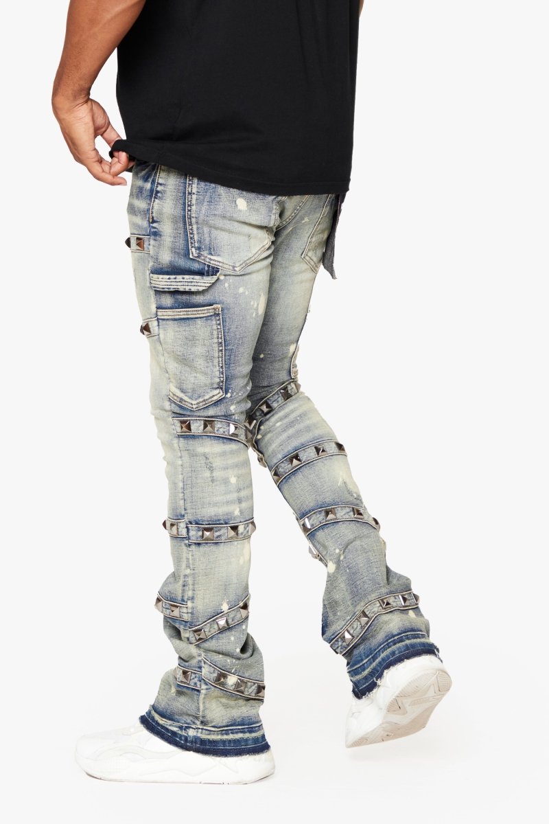 "PYRGOS" STACKED FLARE JEAN BLUE WASH - Valabasas