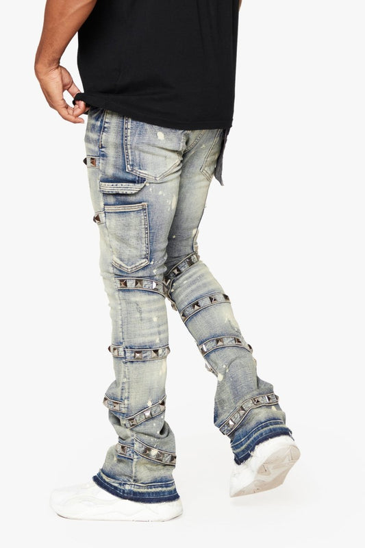 "PYRGOS" STACKED FLARE JEAN BLUE WASH - Valabasas
