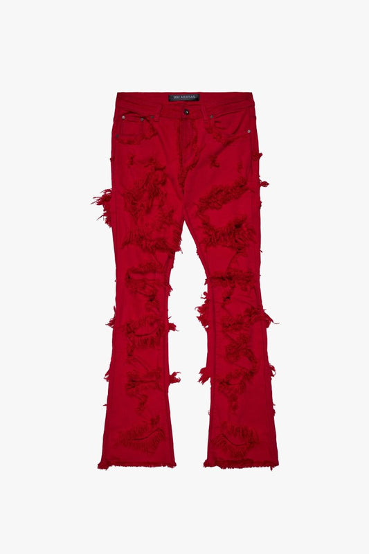 "RAVEL" STACKED FLARE JEAN RED - Valabasas