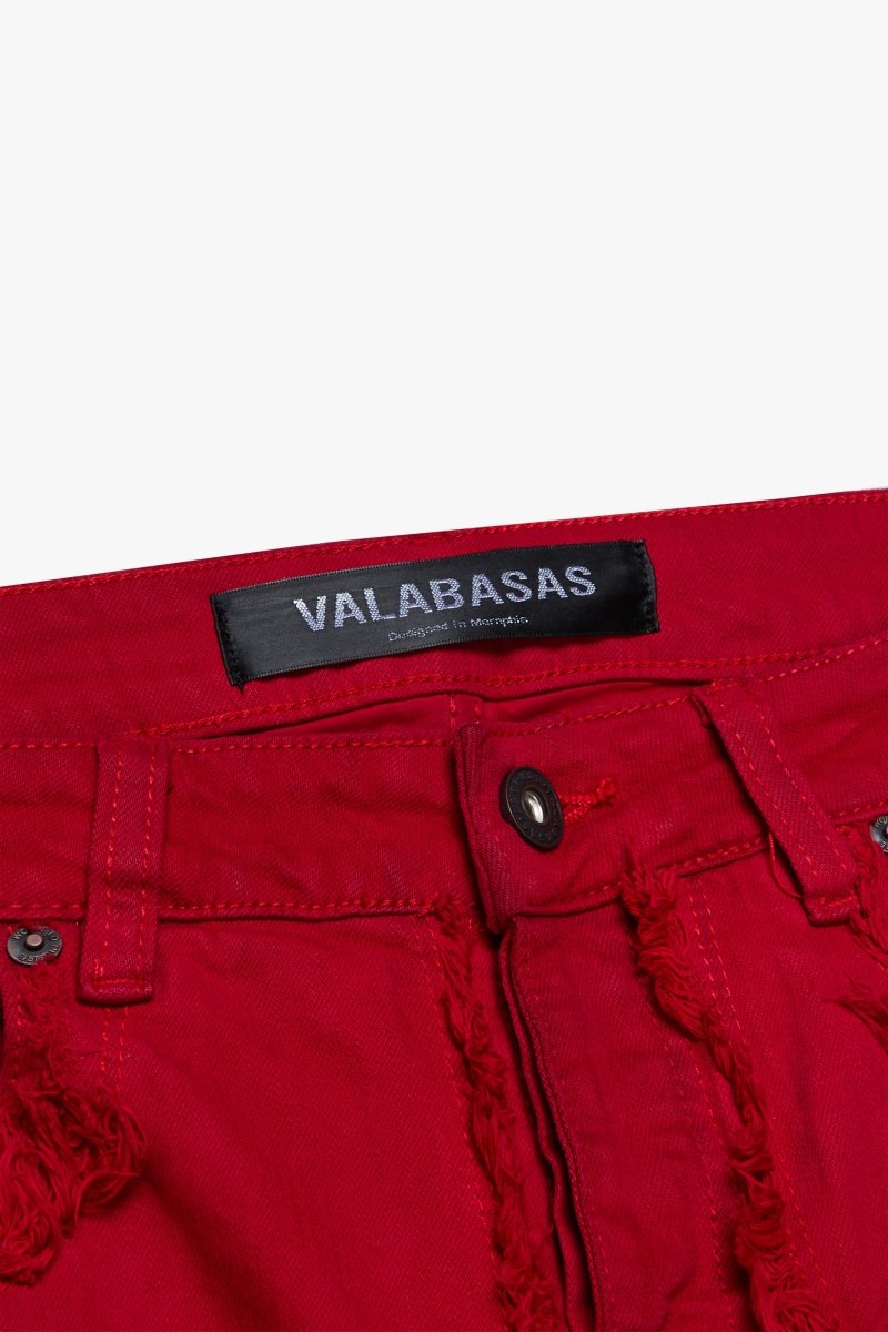 "RAVEL" RED STACKED FLARE JEAN