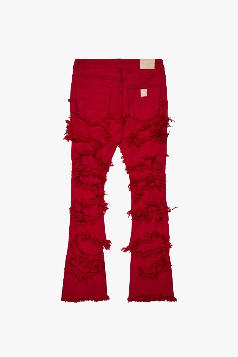 "RAVEL" RED STACKED FLARE JEAN