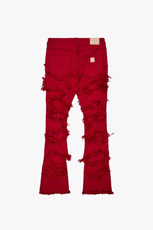 "RAVEL" STACKED FLARE JEAN RED - Valabasas