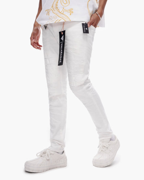 VALABASAS ホワイト スリムフィットジーンズ Repair Skinny White – Valabasas