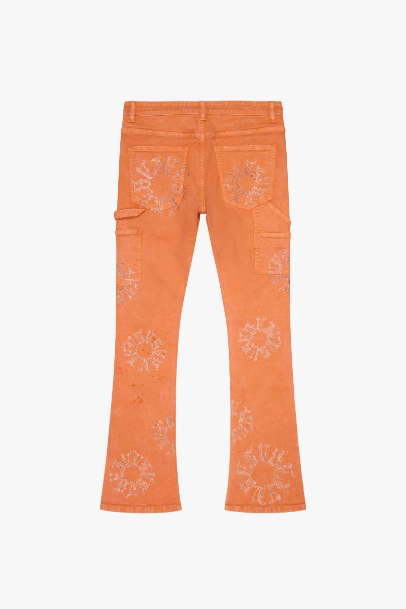 "RINGER” ORANGE STACKED FLARE JEAN