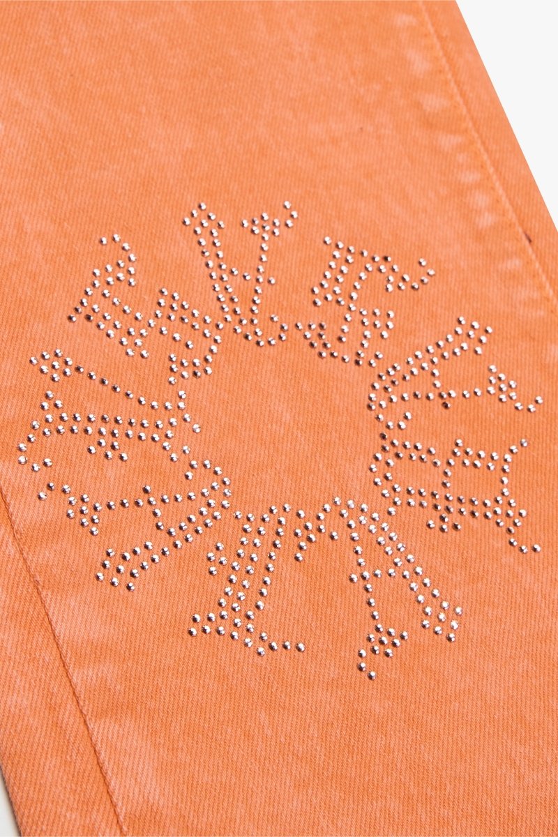 "RINGER” ORANGE STACKED FLARE JEAN