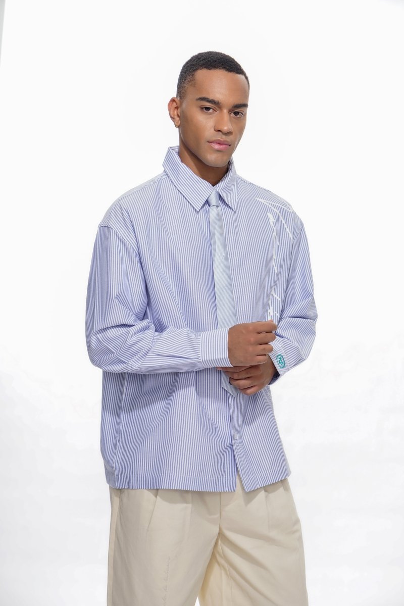 Rive Striped Button Down – Blue / White (Cotton Blend) - Valabasas