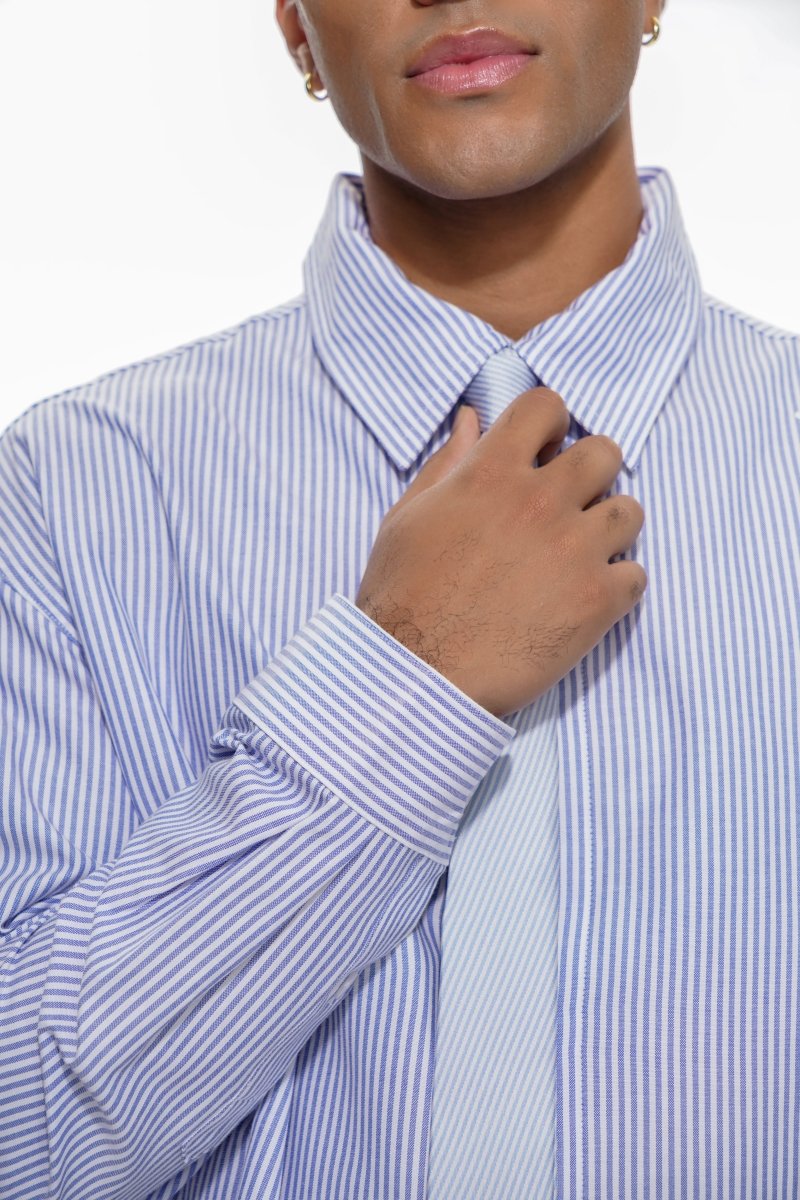 Rive Striped Button Down – Blue / White (Cotton Blend) - Valabasas
