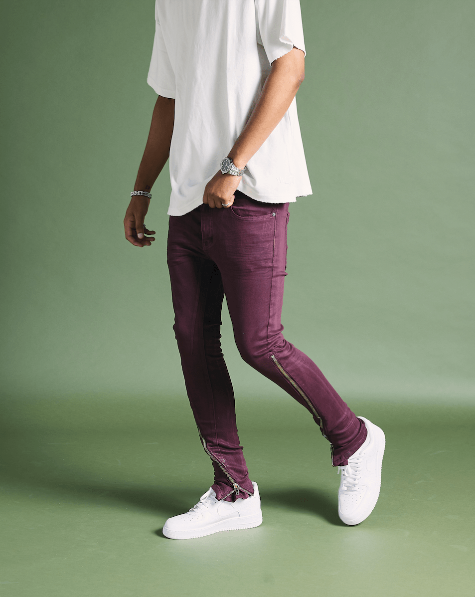 "RUNNER" SKINNY DENIM BURGUNDY - Valabasas