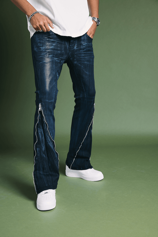"RUNNER"SKINNY JEAN BLACK BLUE WAXED - Valabasas