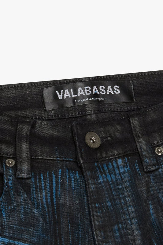 "RUNNER"SKINNY JEAN BLACK BLUE WAXED - Valabasas