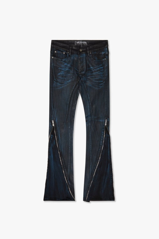 "RUNNER"SKINNY JEAN BLACK BLUE WAXED - Valabasas