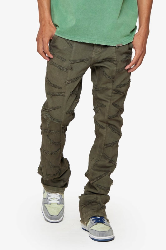 "SABER" STACKED FLARE DENIM DARK BROWN - Valabasas