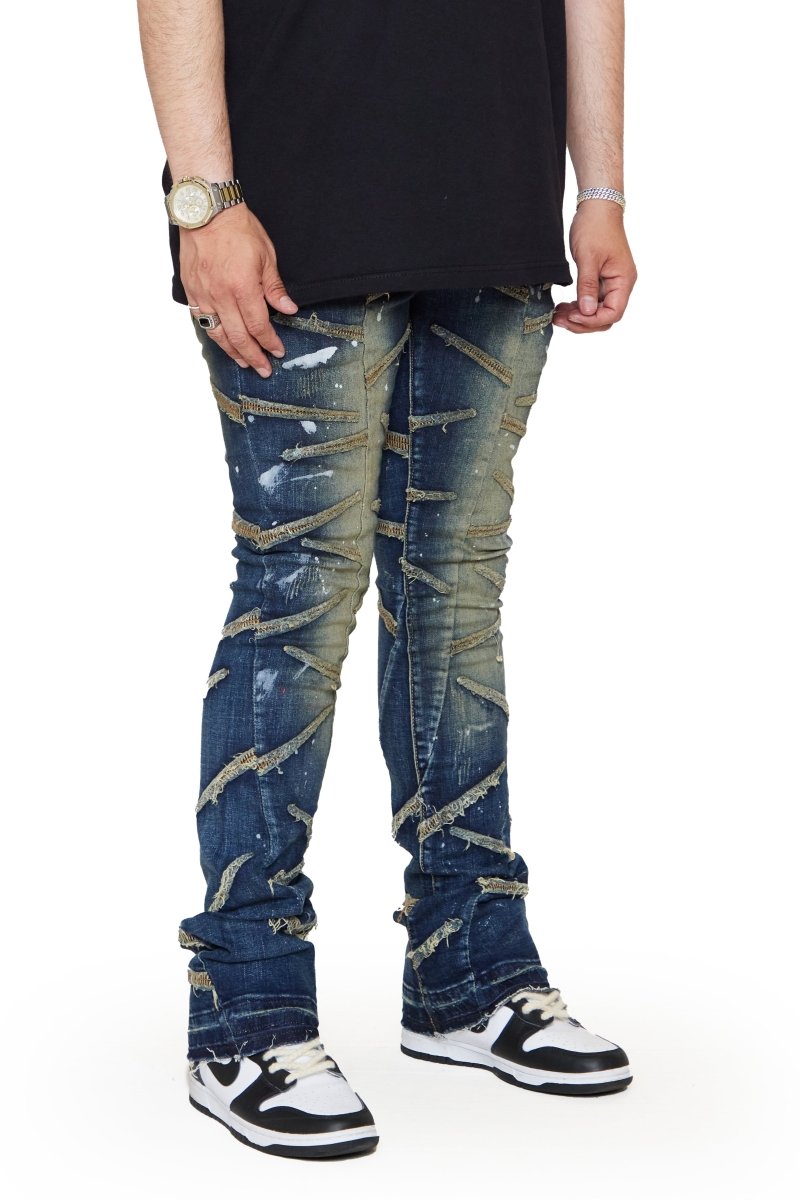 “SABER” STACKED FLARE JEAN DARK BLUE - Valabasas