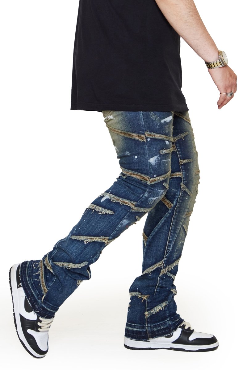 “SABER” STACKED FLARE JEAN DARK BLUE - Valabasas