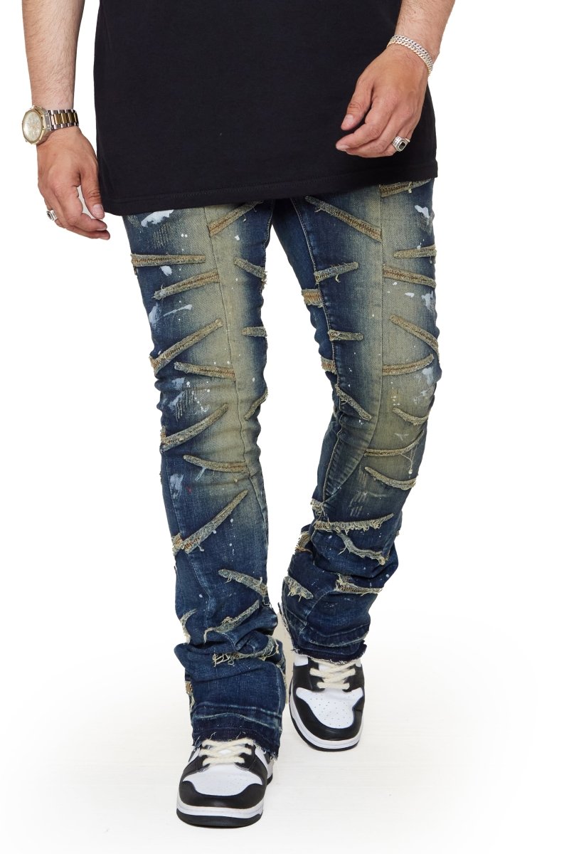 “SABER” STACKED FLARE JEAN DARK BLUE - Valabasas