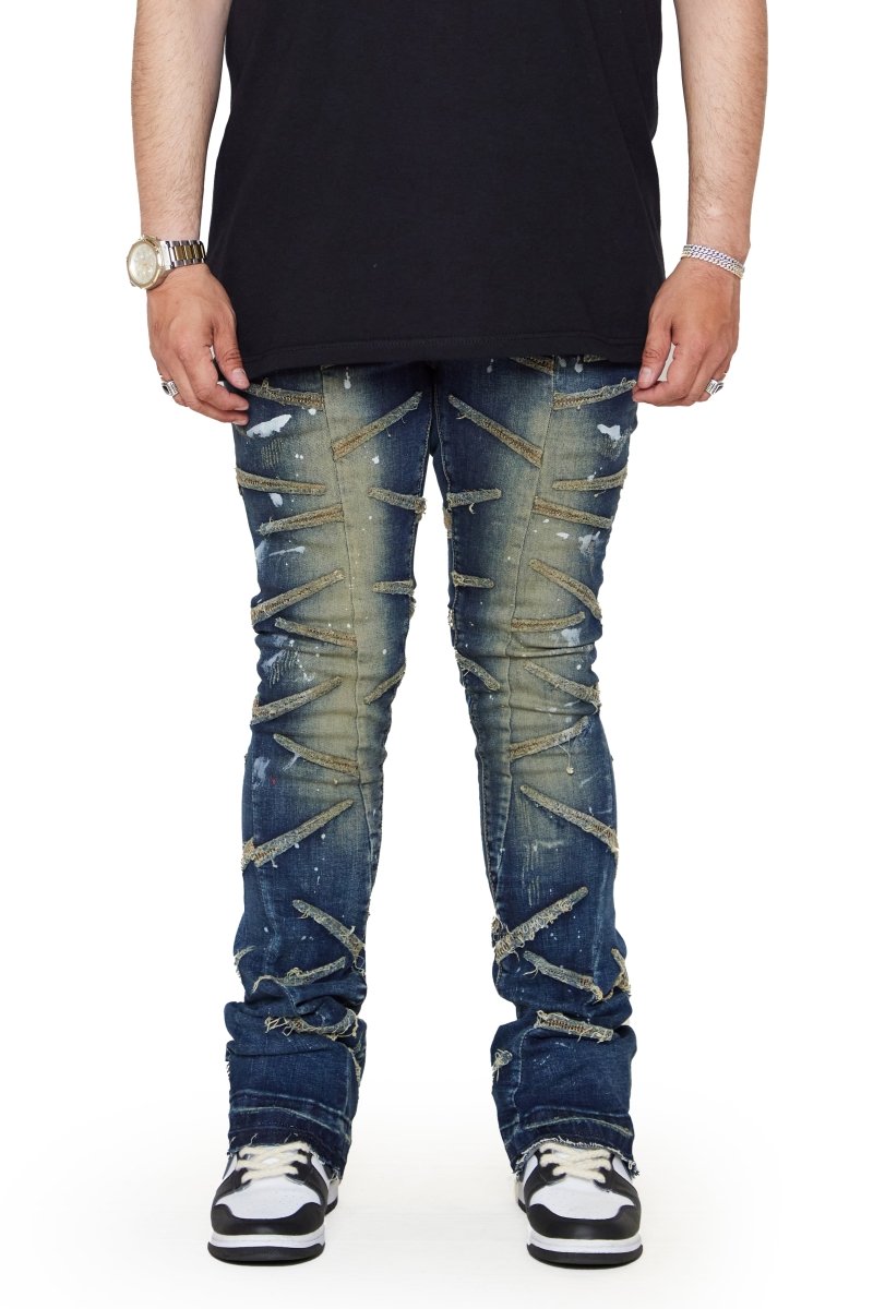 SABER” STACKED FLARE JEAN DARK BLUE – Valabasas