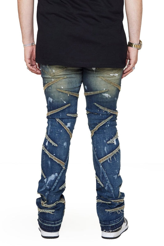“SABER” STACKED FLARE JEAN DARK BLUE - Valabasas