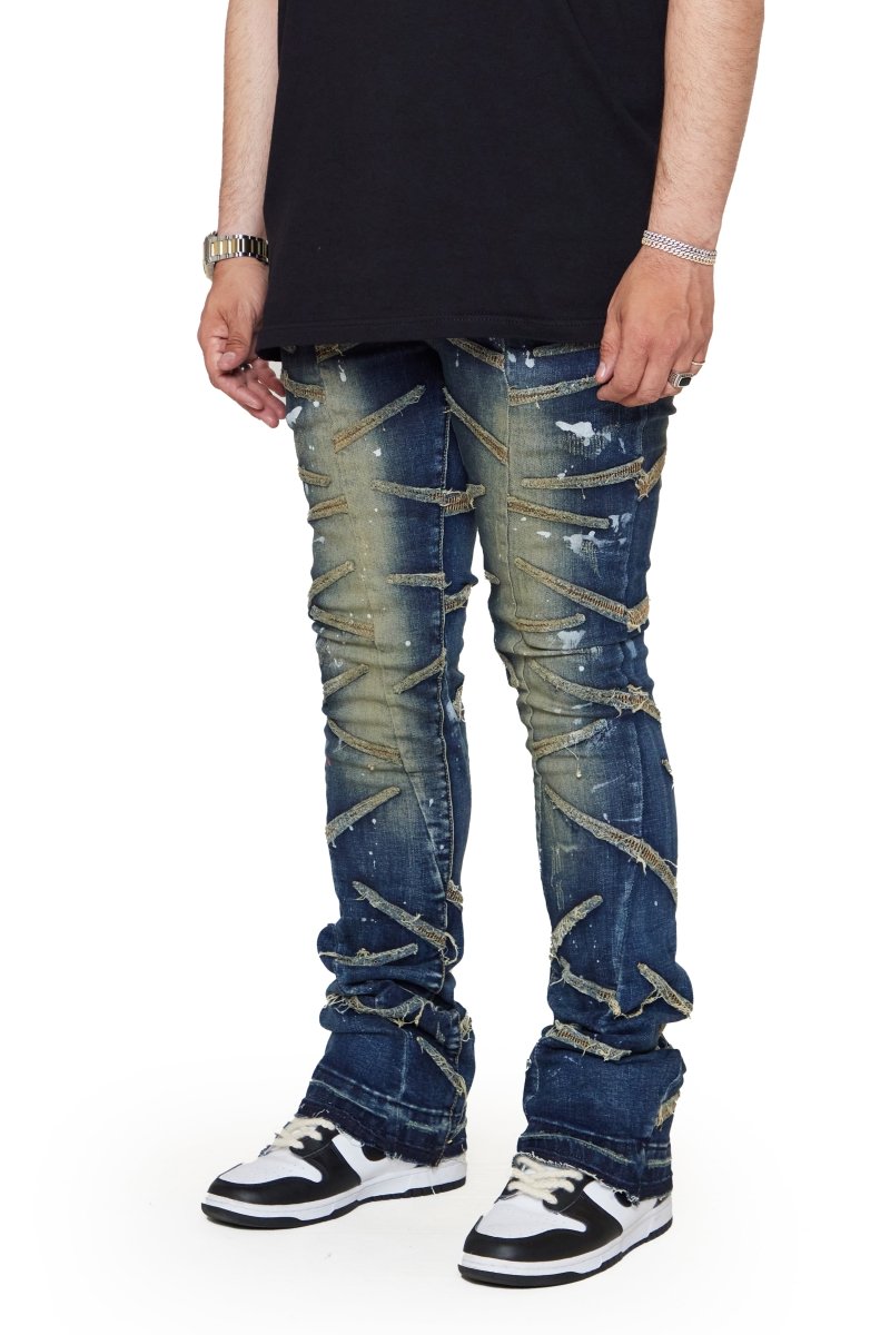 “SABER” STACKED FLARE JEAN DARK BLUE - Valabasas