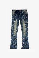 “SABER” STACKED FLARE JEAN DARK BLUE
