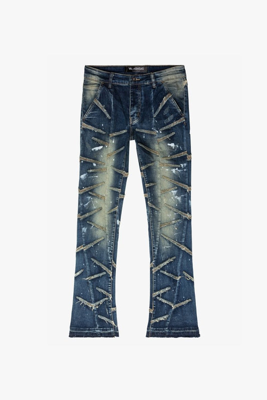 “SABER” STACKED FLARE JEAN DARK BLUE - Valabasas